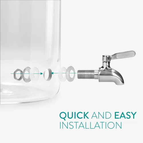 Стъклен диспенсър за напитки Navaris с кран и стойка, 7 л, кафяв, 46785.05