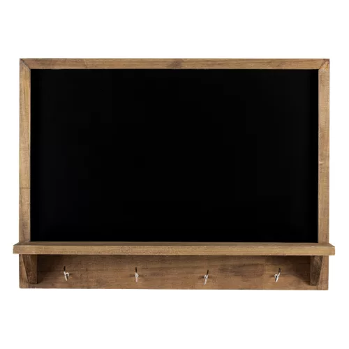 Tabla cu rama vintage Navaris, 60x45 cm, 4 carlige si polita, cu creta, negru, lemn