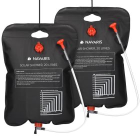   Комплект от 2 x Navaris соларен къмпинг душ с маркуч и кран, 20L, черен, 45686.03.01