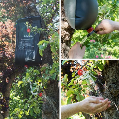 Комплект от 2 x Navaris соларен къмпинг душ с маркуч и кран, 20L, черен, 45686.03.01