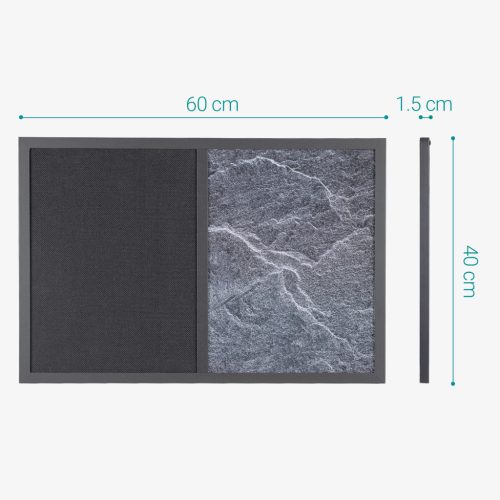 Tabla combinata Navaris, whiteboard magnetic si pinboard textil, 60x40 cm, accesorii, negru, textil/MDF