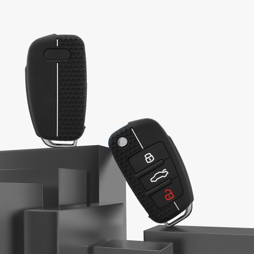 Калъф за автомобилен ключ за Audi - 3 бутона, kwmobile, силикон, черен, 53134.03