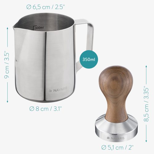 Комплект от неръждаема стомана и тампер с дръжка от орех Navaris, 51 mm, Covoras, 53238.01.02