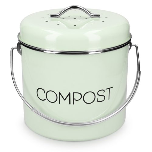 Cos de compost Navaris, 3 L, cu maner si 3 filtre carbon, pentru bucatarie, verde menta, verde, metal
