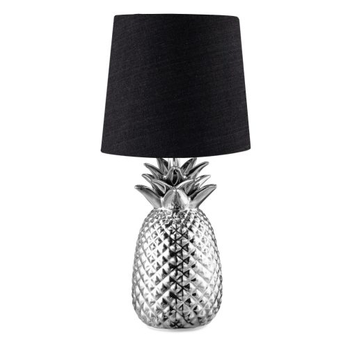 Lampa de masa Navaris, design ananas, 35 cm, abajur opac, E27, negru/argintiu, ceramica/metal