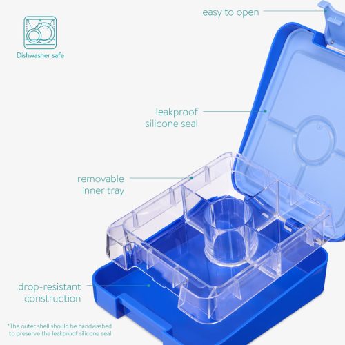 Кутия Бенто Navaris с 4 отделения и контейнер за сос, тъмносиня