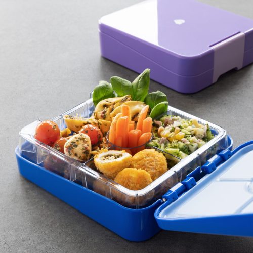 Кутия Бенто Navaris с 4 отделения и контейнер за сос, тъмносиня