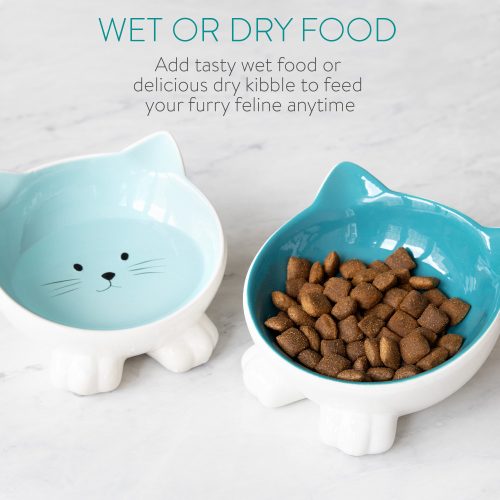 Комплект 2 керамични купи за котки Navaris, Anti-slip, Green, 50736.04