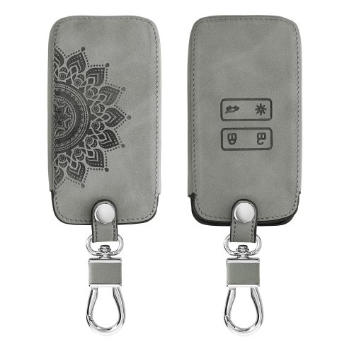 Капак за автомобилен ключ за Renault / Dacia - 4 бутона - Keyless Go, набук кожа, сив, 48565.16