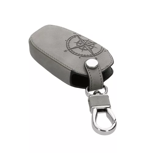 Капак за автомобилен ключ за Peugeot / Citroen - 3 бутона - Keyless Go, набук кожа, сив, 53762.01