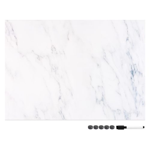 Tabla magnetica Navaris, 70x50 cm, design marmura alba, pentru note, marker si magneti, alb, MDF