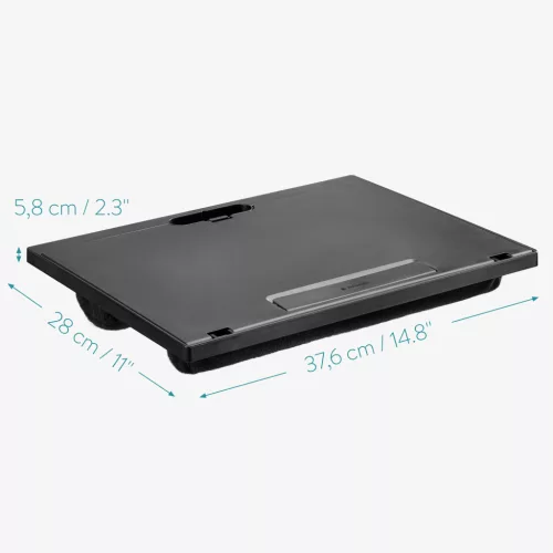 Masa laptop Navaris, reglabila 9 unghiuri, 37.6x28x5.8 cm, perna dubla, negru, plastic/textil