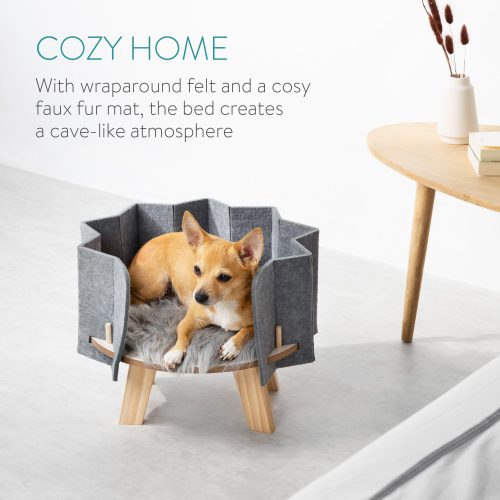 Високо легло за котки или кучета Navaris и подложка за косми, Сиво, 54253.01