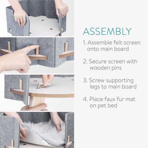 Високо легло за котки или кучета Navaris и подложка за косми, Сиво, 54253.01