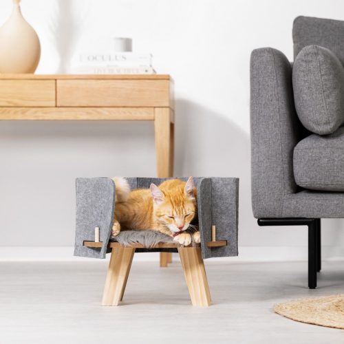 Високо легло за котки или кучета Navaris и подложка за косми, Сиво, 54253.01