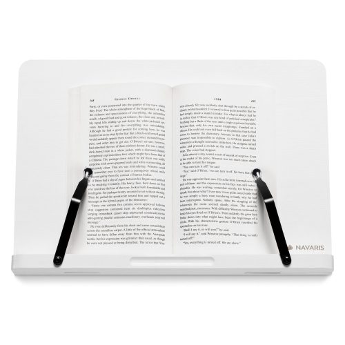 Бамбукова поставка за книги Navaris, 2 регулируеми рамена, 33 x 24 см, бяла, 52801.2.02