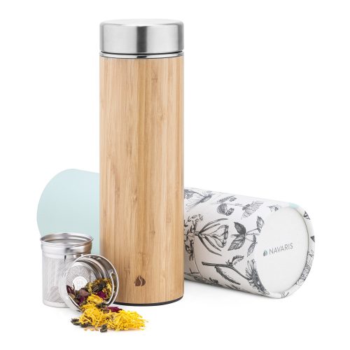 Бутилка за чай Navaris с инфузер и подвижна цедка, 500 ml, кафява, 54268.2.71