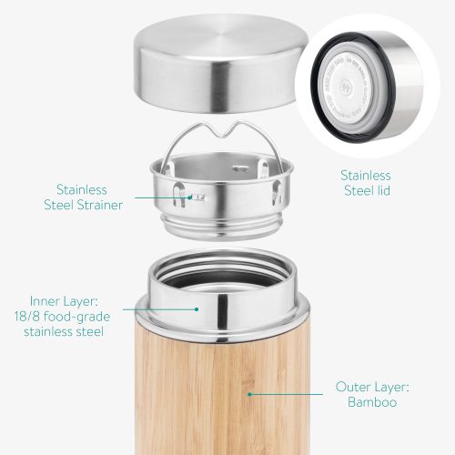 Бутилка за чай Navaris с инфузер и подвижна цедка, 500 ml, кафява, 54268.2.71