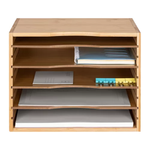 Organizator documente Navaris, 33x24.5x26 cm, rafturi reglabile, birou, maro, bambus