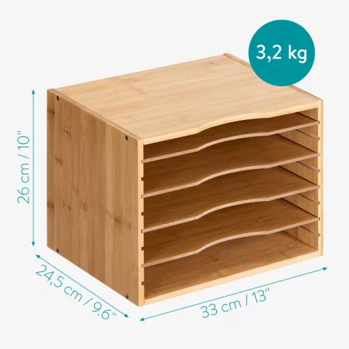 Organizator documente Navaris, 33x24.5x26 cm, rafturi reglabile, birou, maro, bambus