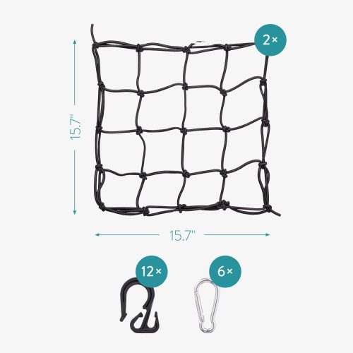Комплект 2 карго мрежи за мотоциклети Navaris, 40 х 40 см, куки, карабинер, 54307.01
