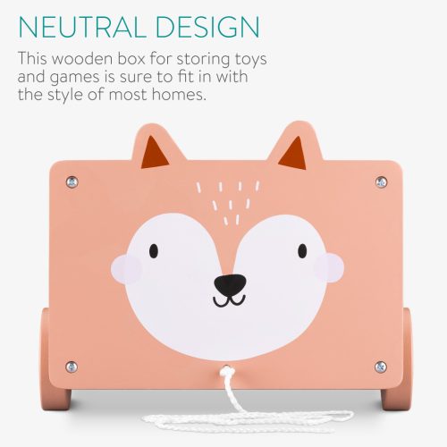 Cutie depozitare jucarii cu roti Navaris, model vulpe, 26.4x20x25.8 cm, maro, textil/plastic