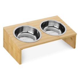   Комплект от 2 купи за котки и кучета с бамбукова опора Navaris, 400 мл, Кафява, 54489.01