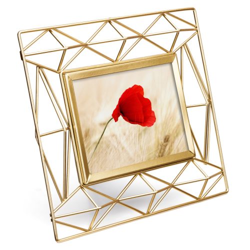 Rama foto metalica Navaris, 24x19 cm, design 3D, pentru poze 10x15, auriu, MDF/sticla/metal