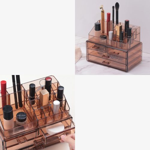 Органайзер за козметика с чекмеджета Navaris, Прозрачно кафяв, 54656.05