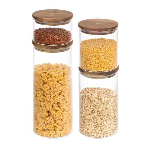 Комплект от 4 буркана за съхранение с капаци Navaris, 1400 ml, 1000 ml, 600 ml и 300 ml, 54691.02.04