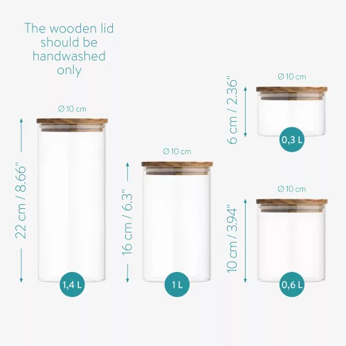 Комплект от 4 буркана за съхранение с капаци Navaris, 1400 ml, 1000 ml, 600 ml и 300 ml, 54691.02.04