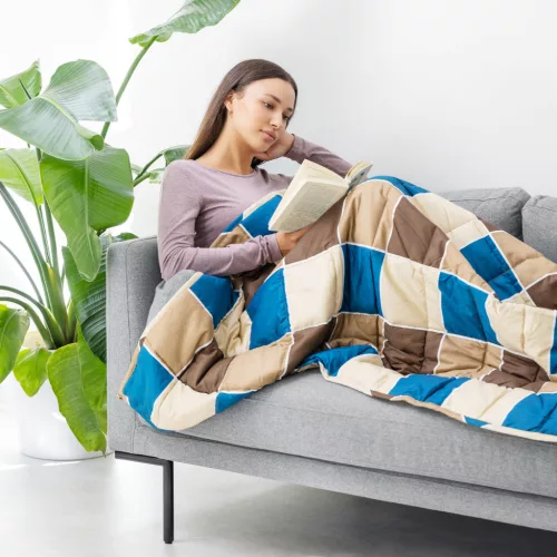 Patura grea Navaris, perle de sticla, 135x200 cm, 4.8 kg, gri, sticla/poliester/bumbac