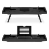 Suport baie extensibil Navaris, 75-108 cm, stand tableta si pahar, lemn de fag, negru, lemn