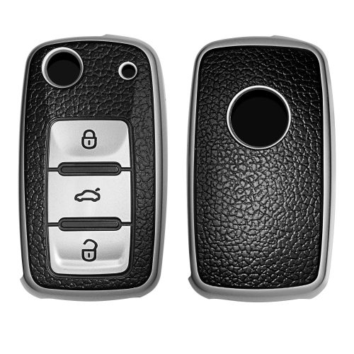 Капак за автомобилен ключ за VW / Skoda / Seat - 3 бутона, kwmobile, силикон, черен / сребрист, 54021.04