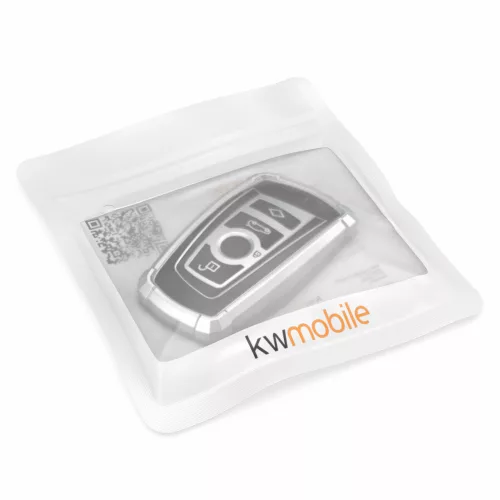 Капак за автомобилен ключ за BMW - 3 бутона - Keyless Go, kwmobile, силикон, сребрист / черен, 55039.01