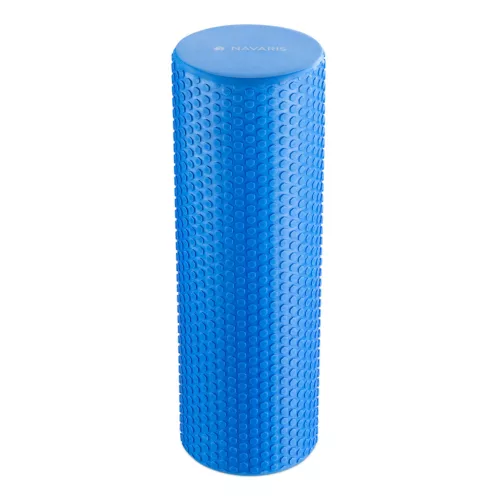 Rulou Pilates Navaris, densitate mare, 45x15 cm, stretching si masaj muscular, albastru, EVA