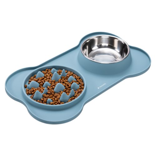 Подложка за бавно хранене Navaris и вградена купа за вода, 42 x 25 см, синя, 55133.17