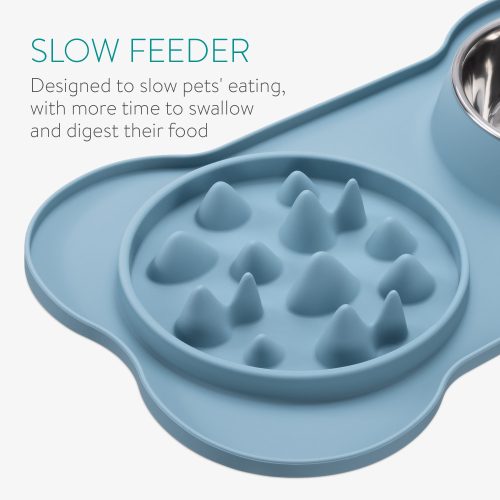 Подложка за бавно хранене Navaris и вградена купа за вода, 42 x 25 см, синя, 55133.17