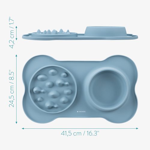 Подложка за бавно хранене Navaris и вградена купа за вода, 42 x 25 см, синя, 55133.17
