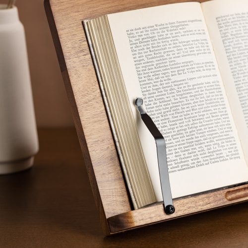 Поставка за книги Navaris от акация, 2 регулируеми рамена, 33 x 24 см, кафява, 52801.2.18