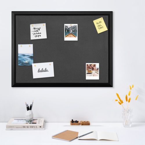 Panou memo textil Navaris, 60x45 cm, cadru MDF, premontat, pini inclusi, alb, MDF/textil