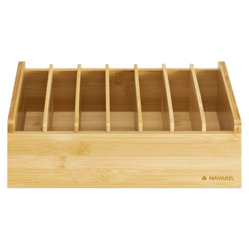 Organizator capace reglabil Navaris, 6 separatoare, 30x25x9 cm, sertar sau blat, maro, bambus