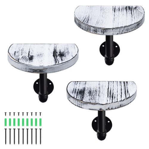 Set 3 rafturi decorative rotunde Navaris, perete, 20x15x2 cm, pin/metal, alb, metal