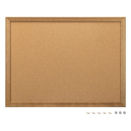 Panou pinboard Navaris, 60x45 cm, pluta magnetica, cadru lemn, pini si magneti, natur, maro, pluta/lemn