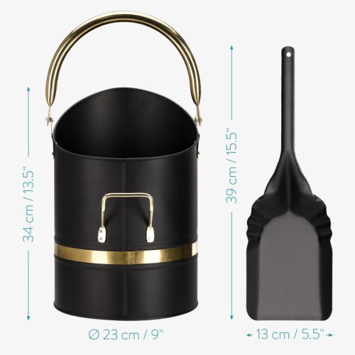 Set galeata si lopata cenusa Navaris, maner metalic, galeata 23x34 cm, negru, otel/metal