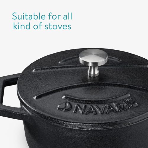 Комплект 4 мини чугунени тенджери Navaris, 10,5 см, 290 мл, за фурна и котлон, черно/бяло, 49079.04.03