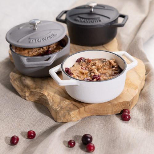 Комплект 4 мини чугунени тенджери Navaris, 10,5 см, 290 мл, за фурна и котлон, черно/бяло, 49079.04.03