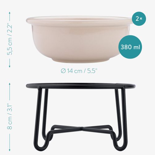 Комплект 2 керамични купи Navaris с метална опора, 380 ml, 55724.11