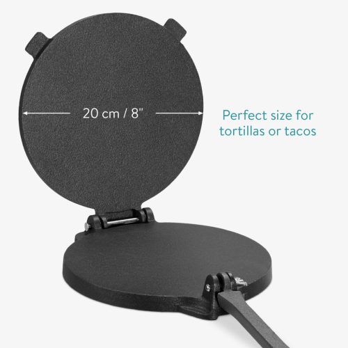 Presa tortilla Navaris, 20 cm diametru, prindere stabila, retete incluse, negru, otel inoxidabil