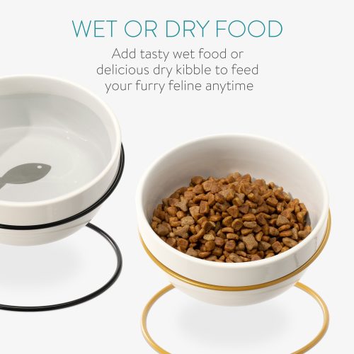 Комплект от 2 керамични купи Navaris с метална опора, 380 ml, злато / черно, 55984.01